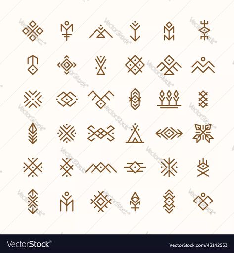 Tribal and boho style symbols native icons vector image Aztec Patterns Tattoos, Banjaran Tattoos, Aztec Line Art, Tiny Aztec Tattoo, Aztec Tattoo Designs Mayan Symbols, Arizona Symbols, Aztec Symbols Tattoo, Aztec Art Patterns, Aztec Crafts