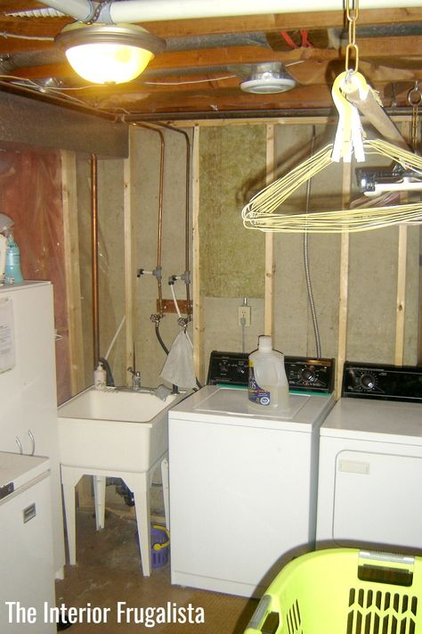 Furnace Room Makeover, Basement Bathroom Decor, Unfinished Laundry Room, Unfinished Basement Laundry, Basement Laundry Room Makeover, Remodeling Basement, Garage Laundry Rooms, Basement Decoration, Laundry Room Lighting