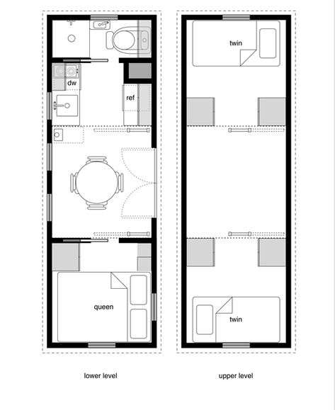 This is a nice, simple floor plan for micro living. I'm a little concerned that there are literally zero kitchen counters, but I guess the dining table would take care of that... - Nessa #tinyhomebedroomlayout Tiny House Floor Plan, Simple Floor Plans, Mini Loft, Tiny House Storage, Casa Loft, Den Office, Gooseneck Trailer, Upstairs Loft, Tiny House Layout