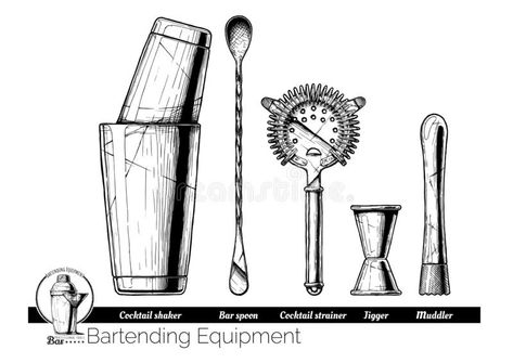 Cocktail Shaker Tattoo, Spoon Drawing, Hawthorne Strainer, Shaker Bar, Bartender Kit, Cocktail Tools, Tool Tattoo, Bartender Tools, Cross Tattoos For Women