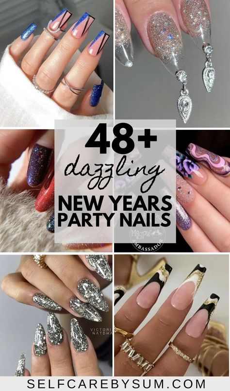 new years nails Nails For 2024 New Year, Fancy New Years Nails, Nail Designs For New Years 2024, Nails Acrylic New Years Sparkle, Coffin Acrylic Nails New Years, Christmas Into New Years Nails, Holiday Nails New Years Sparkle, 2024 New Year Nail Designs, French New Years Nails