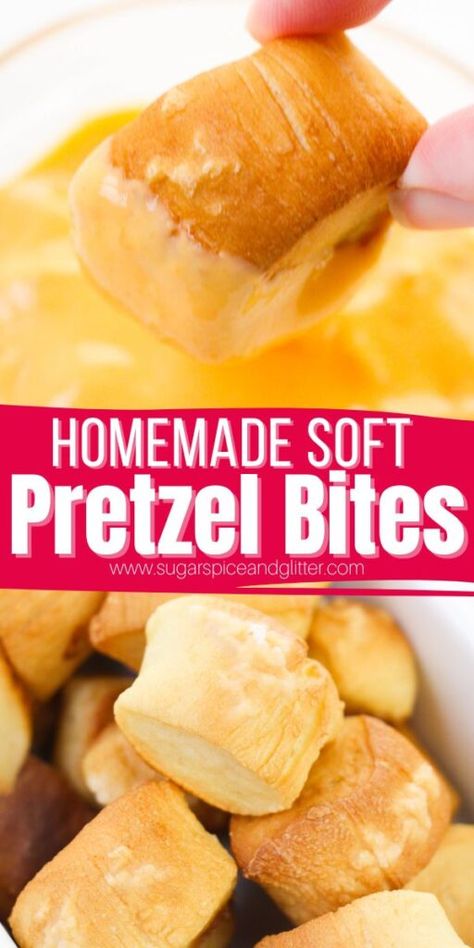 A fun and easy Copycat Auntie Anne's pretzel recipe, today's Homemade Soft Pretzel Bites are a dead ringer for the chain's pretzel nuggets. They are perfect for a family movie night, bringing to a potluck event or serving on game day! Wetzel Pretzel Recipe, Aunt Annies Pretzel Recipe, Pretzel Nuggets Recipe, Homemade Pretzels Recipe, Homemade Soft Pretzel Bites, Pretzel Nuggets, Spiced Pretzels, Sauces And Dips, Soft Pretzel Bites