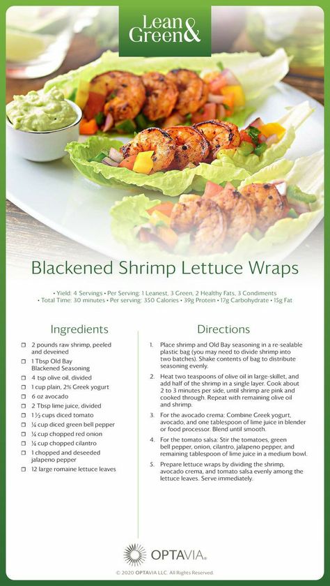 Octavia Recipes, Lean Dinners, Shrimp Lettuce Wraps, Medifast Recipes, Lean Protein Meals, Blackened Shrimp, Lean And Green, Lean Meals, Lean And Green Meals