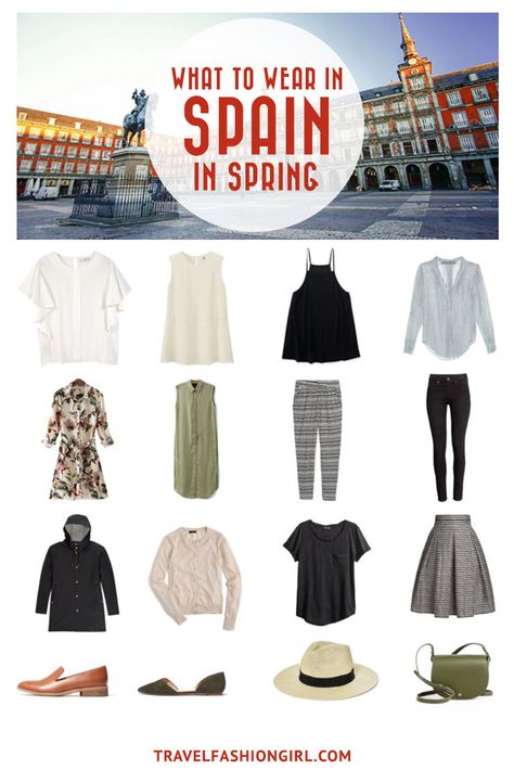 Traveling to Spain in the Spring? Use this comprehensive packing guide to help you pack stylishly light for destinations like Madrid, Barcelona and Girona. | travelfashiongirl.com What To Pack For Spain, Pack For Spain, Spain In Summer, What To Wear In Spain, Packing List Spring, Spain Packing List, Clothes Minimalist, Spain Outfit Ideas, Travel Outfit Summer Airport