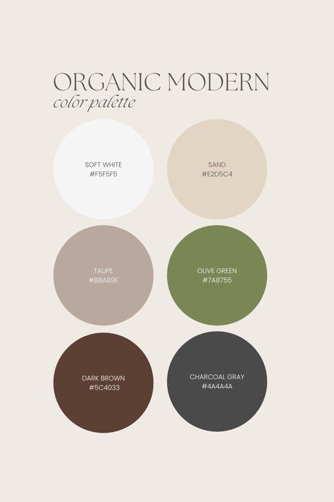 Explore our Organic Modern color palette! 🌿 Embrace nature's harmony with earthy shades like sand, taupe and charcoal gray. Create a calm, elegant space that brings the outdoors in. Perfect for modern yet grounded interiors! #OrganicModern #InteriorDesign #NatureInspired #ColorInspo #ColorPalette Edgy Organic Modern, Modern Interior Palette, Organic Modern Bathroom Paint Colors, Modern Rustic Colour Palette, Neutral Natural Color Palette, Color Palette Charcoal, Earthy Modern Home Aesthetic, Neutral Color Palette Bathroom, Organic Modern Bedroom Color Palette