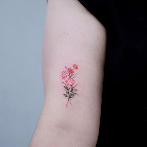 Pink Carnation Tattoo, Carnation Tattoo, Korean Tattoo, Korean Tattoos, Watercolor Tattoo Flower, Small Tattoo Ideas, Pink Carnations, Carnation Flower, Next Tattoo