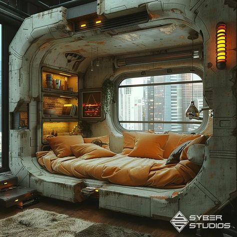 Visualizing the Future: 31 Cyberpunk Rooms That Will Blow Your Mind – Syber Studios Sci Fi Room Design, Fantasy Bedroom Concept Art, Cyberpunk Furniture, Cyberpunk Rooms, Cyberpunk Room Decor, Spaceship Interior Bedrooms, Sci Fi Bedroom, Cyberpunk Interior Design, Futuristic Rooms