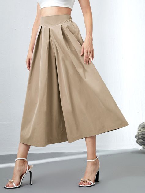 Khaki Elegant   Polyester Plain Culottes  Non-Stretch Spring/Summer/Fall Women Bottoms Culottes Skirt, Culottes Outfit, Culotte Shorts, Culottes Pants, Women Bottoms, Women Pants, Beautiful Clothes, Fashion Woman, Short Skirt