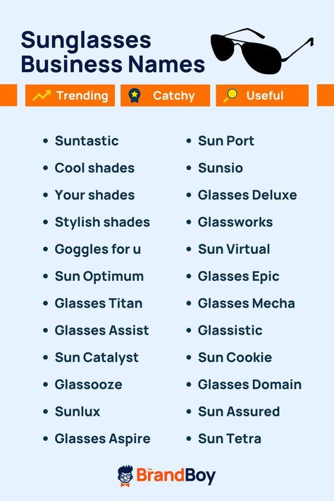 Sunglasses Company Names, Sunglasses, Company names Brand Name Sunglasses, Sunglasses Names, Beads Sunglasses, Sunglasses Business, Company Name Ideas, Store Names Ideas, Shop Name Ideas, Business Name Ideas, Beaded Sunglasses