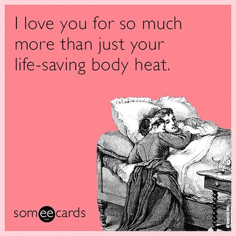 For my beloved niece Seraphina. I love your body heat when we're camping. Sorry I almost smothered you. I had hypothermia! :) Funny Relationship Ecards, Rotten Ecards, Love Ecards, Couple Quotes Funny, Funny Relationship Memes, Relationship Quotes For Him, Funny Relationship Quotes, Couples Quotes Love, Funny Couple