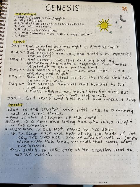 Genesis Bible Study Guide, Bible Notes Ideas Genesis, Bible Verse In Genesis, Genesis Bible Study Notes Kjv, Genesis Study Guide, Bible Verse Genesis 1:1, Genesis 1 1 Art Journaling, Genesis 6 Bible Study, Bible Notes Ideas Notebooks Genesis