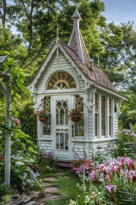 The Storybook of Homes & Gardens Garden Sheds Ideas, Sheds Ideas, Cottage Garden Sheds, Rustic Victorian, Fairytale Houses, Painted Shed, Shed Tiny House, Dollhouse Inspiration, Storybook House