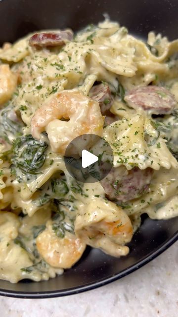 ❤👑:;Tati . on Instagram: "Creamy spinach Alfredo with shrimp and sausage😋 . . . Pasta Alfredo Simple Recipes Quick Meals Easy Weeknight Dinners Shrimp Seafood Pasta Lover Bowtie" Shrimp And Sausage Bowtie Pasta, Pasta With Shrimp Recipes, Shrimp Alfredo With Spinach, Bowtie Pasta Recipes, Shrimp Broccoli Alfredo, Alfredo With Shrimp, Sausage Broccoli Pasta, Alfredo With Sausage, Shrimp Spinach Pasta