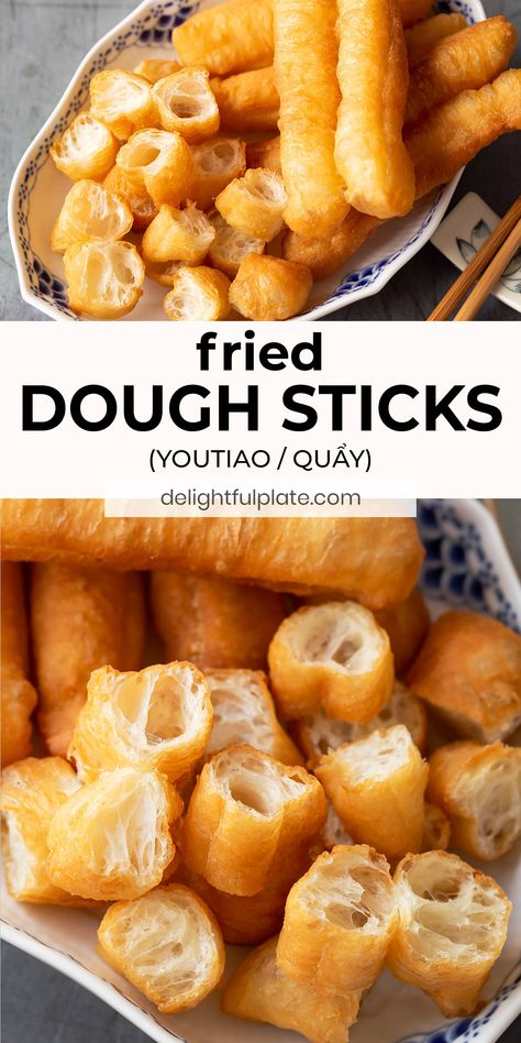 Chinese Fried Dough, Asian Dough Recipes, Chinese Bakery Recipes, Asian Baking Recipes, Asian Snack Recipes, Crispy Desserts, Chinese Donut Recipe, You Tiao Recipe, Fried Bread Dough