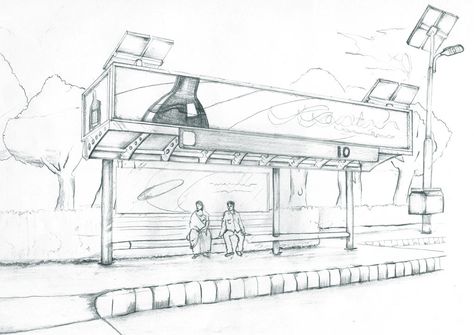 Bus Stop Sketch, Sketch Indian, Perspective Sketches, Bus Drawing, Memory Drawing, Perspective Sketch, Human Figure Sketches, Bike Drawing, Perspective Drawing Architecture