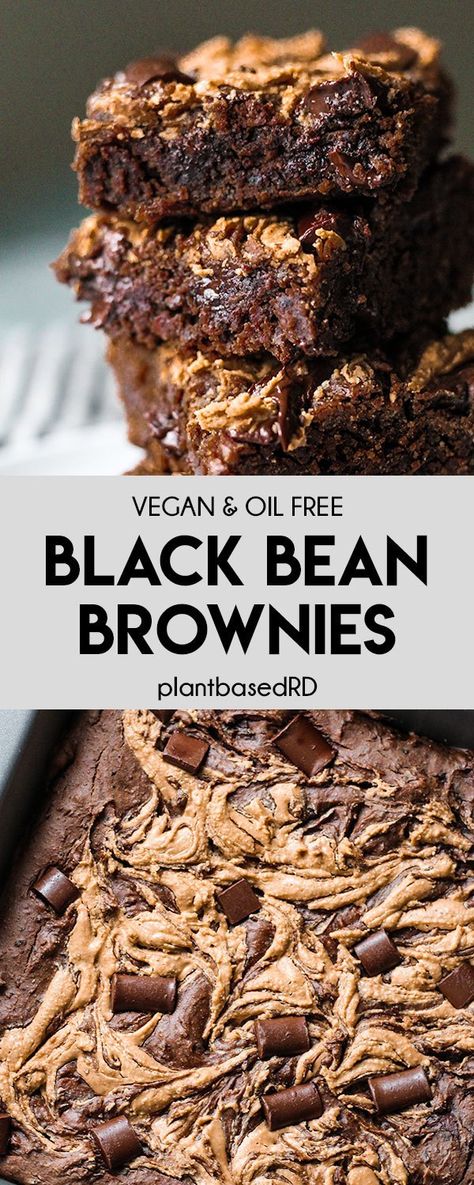 Black Bean Brownies (vegan & oil free) - Plant Based RD Black Bean Brownies Vegan, Bean Brownies Vegan, Plant Based Dessert Recipes, Vegan Oil Free, Gluten Free Easy, Oil Free Vegan Recipes, Black Bean Brownies, High Protein Desserts, Bean Brownies