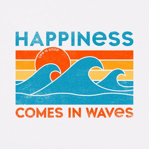 Life is Good Men's Happiness Sun and Waves Crusher Short Sleeve T-Shirt in Cloud White Size 3XL | 100% Cotton Life Is Good Shirts, Happiness Comes In Waves, T Shirt Logo Design, Shirt Logo Design, Textured Waves, Cotton Texture, Vintage Birthday, Cloud White, Help Kids