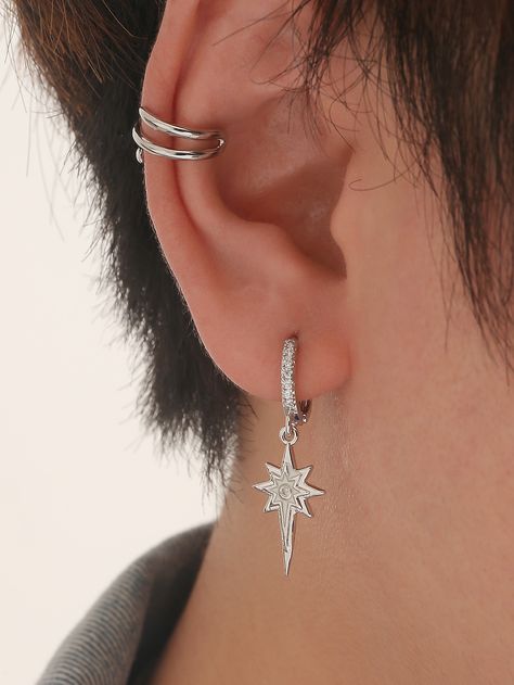 Silver Fashionable Collar     Embellished   Fashion Jewelry Guys With Nose Piercings, Guys Ear Piercings, Men's Piercings, Masculine Jewelry, Dagger Earrings, Cool Piercings, Men Earrings, Hanging Earrings, Ear Cuffs