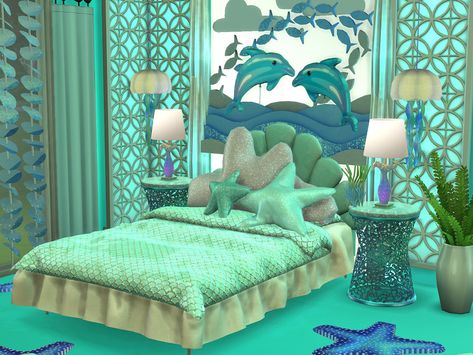 Sims 4 Mermaid Bedroom, The Sims 4 Mermaid House, Mermaidcore Sims 4 Cc, Sims 4 Space Themed Room, Sims 4 Mermaid Decor Cc, Ocean Sims 4 Cc, Sims 4 Mermaid Furniture, Sims 4 Cc Ocean Decor, Sims 4 Island Living Cc Furniture