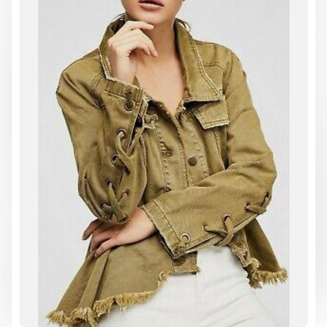 New With Tags Color: Moss C04 Olive Military Jacket, Free People Flares, Military Jacket Green, Patchwork Jacket, Free People Jacket, Cropped Denim Jacket, Free People Denim, Zip Up Sweater, Linen Blazer