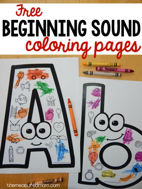 These FREE beginning sounds coloring pages are a great beginning sounds activity for preschool or kindergarten. Homeschooling Printables, Kindergarten September, The Measured Mom, Planning School, Measured Mom, Beginning Sounds Worksheets, Alfabet Letters, Aba Therapy, Future Teacher