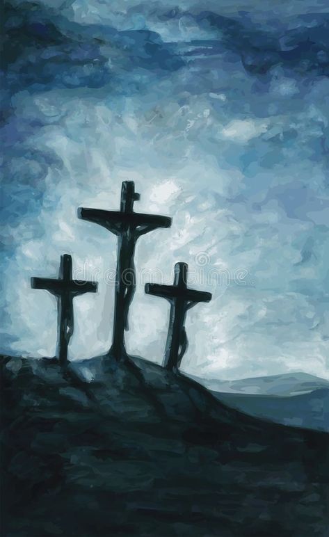 Cross On A Hill Painting, Crucification Of Jesus, Jesus Painting Ideas, Jesus Watercolor Painting, Jesus Art Paintings, Church Mural, Christian Core, Christian Art Painting, Jesus Sketch