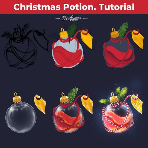 Christmas Potion. Tutorial | Patreon Potion Tutorial, Magic Tutorial, Digital Art Beginner, Christmas Drawing, Drawing Lessons, Art Tutorial, Draw Your, Drawing Poses, Art Tutorials