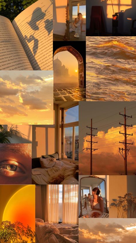 Sunrise Mood Board, Sun Setting Aesthetic, Sunshine Mood Board, Golden Mood Board, Sunset Color Aesthetic, Sunset Colors Aesthetic, Sunset Mood Board, Sunrise Aesthetic Wallpaper, Sky Moodboard