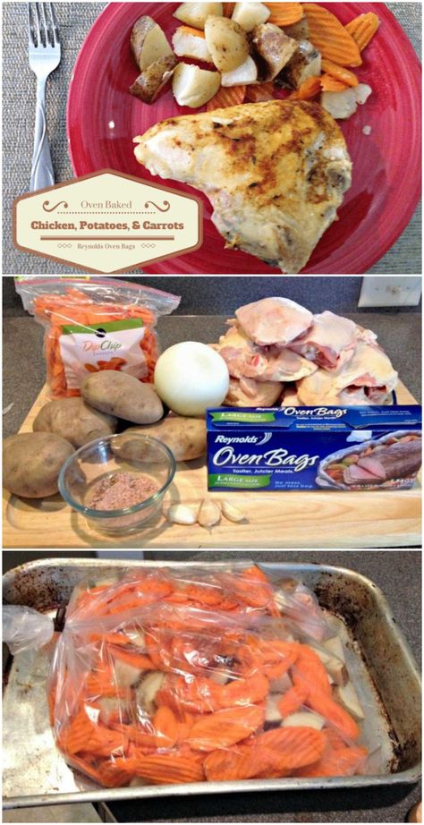 I love meals that you can throw together and bake. Oven Baked Chicken, Potatoes, & Carrots With Reynolds Oven Bags is an easy meal that everyone will love! Reynolds Oven Bag Recipes, Baked Chicken Potatoes, Bag Meals, Chicken Thighs In Oven, Oven Bags, Oven Bag, Potatoes In Oven, Cooking Whole Chicken, Poultry Dishes