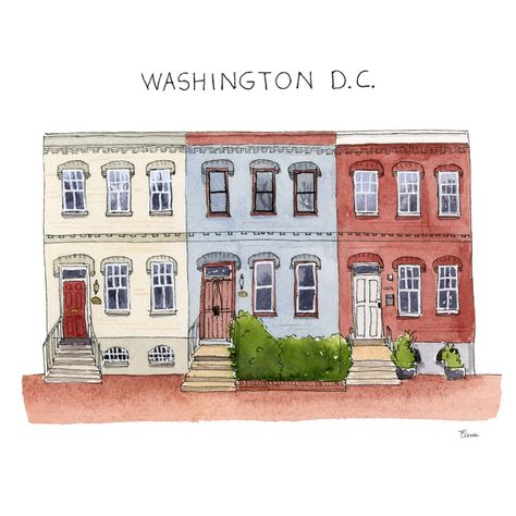 Swann Street Art Print Washington DC Poster Watercolor Painting Fall Art & Wall Decor Travel Illustration City Art - Etsy Washington Dc Watercolor, Washington Dc Painting, Dc Watercolor, Washington Dc Poster, Dc Poster, Washington Dc Art, Illustration City, Sea Scapes, Watercolor House Painting