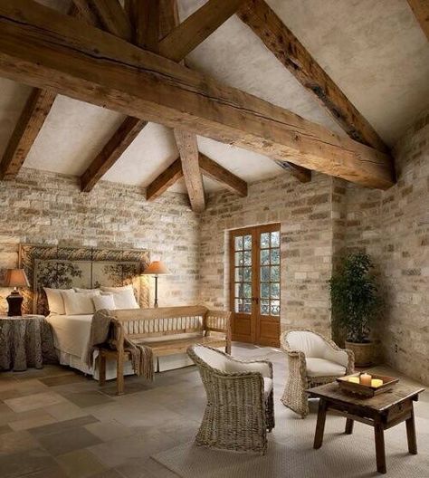 . Rustic Italian Decor, Rustic Italian Home, Design Ložnic, Castle Bedroom, Post And Beam Home, Bedroom Dark, Timber Ceiling, Rustic Italian, Reclaimed Lumber