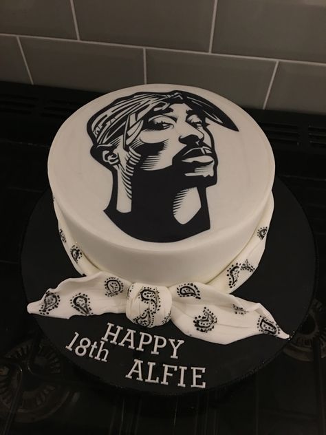 Tupac Cake, 18th Birthday Decoration Ideas, Tupac Party, 2pac Birthday, Hip Hop Birthday Cake, Tupac Birthday, 18th Birthday Boy, 24th Birthday Ideas, Cake 18th Birthday