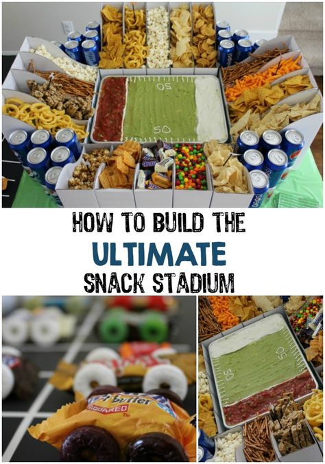 How to Build the Ultimate Snack Stadium // Life Anchored #GameDayGlory ad Football Field Food Display, Football Stadium Food, Football Food Stadium, Super Bowl Food Stadium, Football Themed Food, Snack Stadium, Snack Display, Football Party Foods, Game Day Recipes