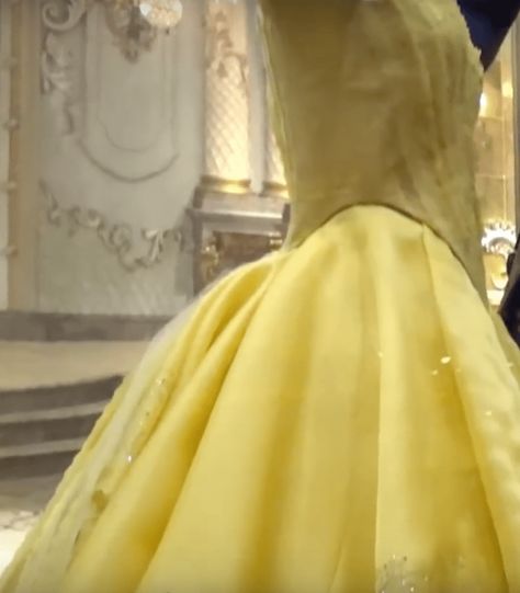 Emma’s (“Belle’s) yellow gown from Beauty and the Beast: A Costume Study – Aria Couture Belle Ballgown, Belle Dresses, Beauty And The Beast Belle, Yellow Gown, Belle Dress, Movie Fashion, Wedding Celebration, Emma Watson, The Beast