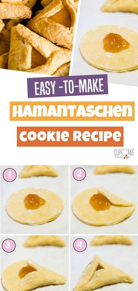 Easy Jewish Desserts, Jewish Baking Recipes, Jewish Desserts Hanukkah, Jewish Cookies Hanukkah, Jewish Cookies Recipes, Easy Jewish Recipes, Jewish Sweets, Easy Hamantaschen Recipe, Purim Food