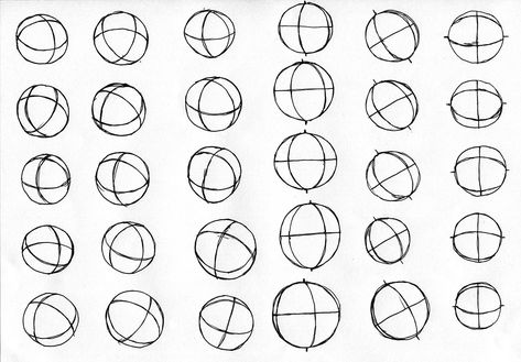 3D Spheres Circle Practice Drawing, Sphere Perspective Drawing, 3d Ball Drawing, Sphere Drawing Practice, 3d Shape Drawing Practice, 3d Sphere Drawing, Shapes For Drawing Practice, Sphere Drawing Reference, How To Draw A Sphere