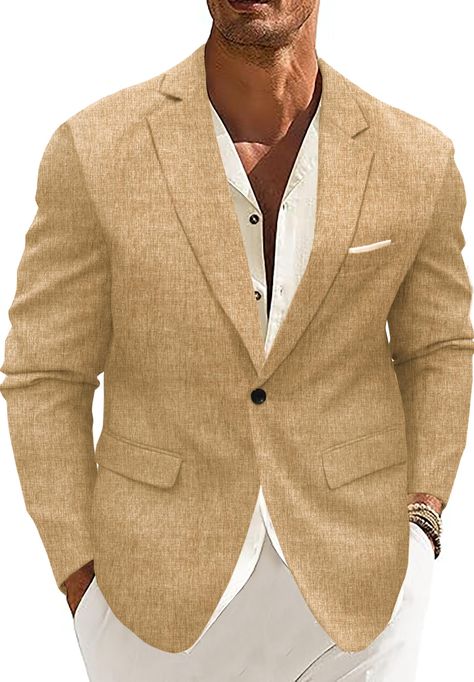 PRICES MAY VARY. Functional Pockets - All pockets are real and usable, the pockets are stitched,you need to simply use a knife to cut it.This men's sport jacket has two flap pockets and two inside pockets for easy storage and an open chest pocket for pocket square. Blazer Jacket - Elevate your closet with this one-button casual blazer featuring a flat barbed collar and fully lined design. The flat barge collar design adds a touch of class and sophistication, and the single button closure creates Casual Sports Coat Outfit Men, Cowboy Business Casual, Business Casual Men’s Summer Fashion, Dressy Casual Outfits Men, Sport Coat Outfit, Mens Sport Jacket, Casual Blazer Women, Mens Blazer Jacket, Linen Men