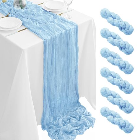 PRICES MAY VARY. Package Included:You will get 6 pack of baby blue cheesecloth table runners, perfect for wedding banquets and various parties, enough to meet your daily use and replacement needs. Each cheesecloth tablerunner measures approximately 35 x 120 inches/90 x 300 cm, long enough to be used individually on rectangular and round tables, or pieced together for long tables. No matter how it is used, this gauze table runner can be placed perfectly and elegantly on the table or hung on the f Blue Cheesecloth Table Runner, Cheese Cloth Table Runner, Cheese Cloth Table, Cloth Table Runner, Table Runner For Wedding, Cheesecloth Table Runner, Cheese Cloth, Baby Shower Party, Shower Baby