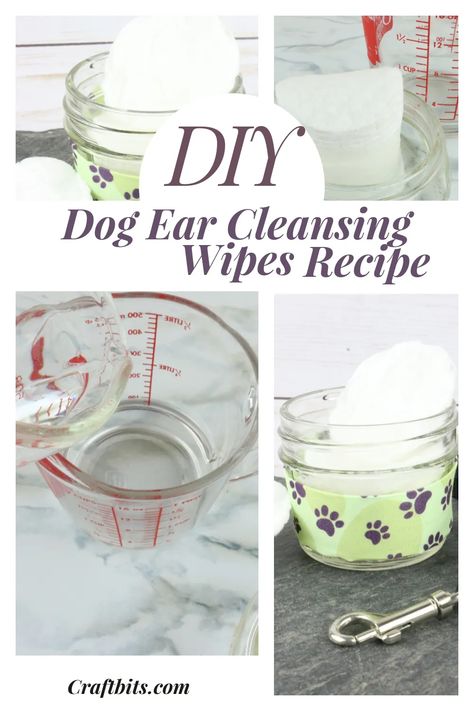 DIY Dog Cleaning Ear Wipes — CraftBits.com Diy Puppy Wipes Cleanses, Dog Eye Wipes Diy, Diy Dog Mouthwash, Cleaning Dogs Ears Diy, Diy Dog Conditioner Recipes, Homemade Dog Products, Homemade Pet Products, Diy Dog Ear Cleaner Recipes, Diy Ear Cleaner For Dogs