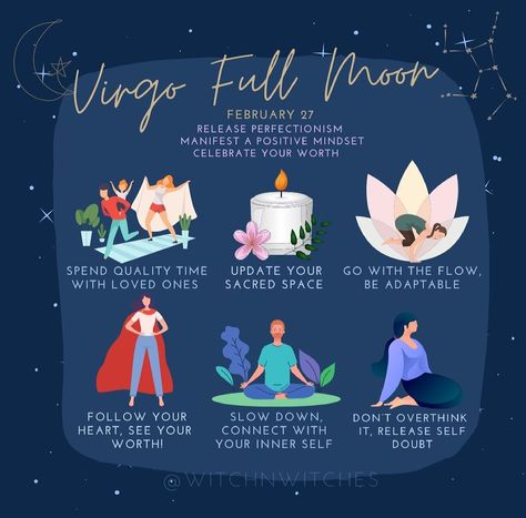 Full Moon In Virgo 2024, Virgo Moon Aesthetic, Virgo New Moon, Virgo Full Moon, February Full Moon, Full Moon In Virgo, Full Moon In Pisces, Moon In Virgo, Witch Things