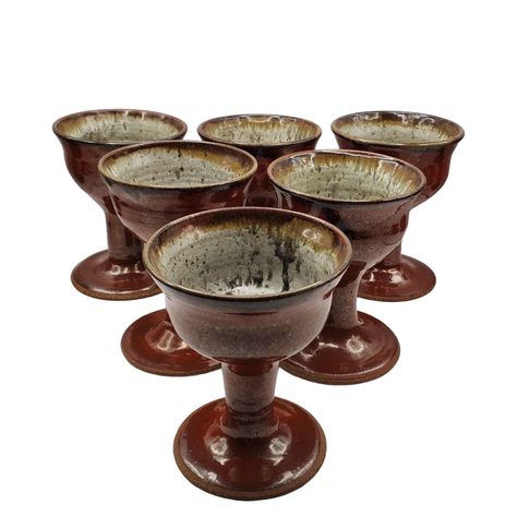 Studio Art Pottery Goblets Gorgeous Ceramic Goblets / Chalice Set Of Six. The Exterior Is A Rust Color, And The Interiors Are Gray, Charcoal And Taupe. They Are Unsigned. They Are Handmade And All Vary Slightly In Shape & Size. Excellent Shape - No Chips Or Cracks. Approx. Size: 5 1/2"H X 4"D Pottery Chalice, Water Into Wine, Studio Art, Rust Color, Art Pottery, Art Studios, Pottery Art, Home Art, Brown And Grey