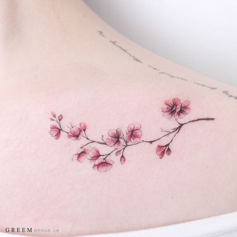 Plum Blossom Tattoo, Small Watercolor Tattoo, Sakura Tattoo, Flower Wrist Tattoos, Shape Tattoo, Vine Tattoos, Inspiration Tattoos, Парные Тату, Cherry Blossom Tattoo