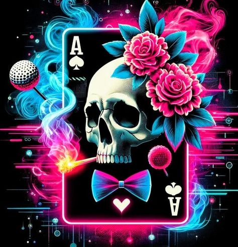 Neon Graffiti Art, Skull Artwork Illustrations, Colorful Skull Art, Skeleton Artwork, Skull Rose Tattoos, Skull Quote, Sugar Skull Artwork, Skull And Flowers, Blue Rose Tattoos