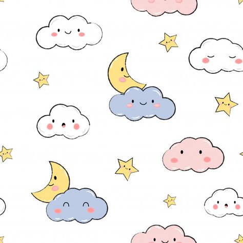 Cute sky stars clouds pastel cartoon doodle seamless pattern Vector | Premium Download Clouds Cute Drawing, Cloud Cartoon Drawing, Cute Sky Drawing, Cute Moon Doodle, Cartoon Clouds Drawing, Cloud Cute Drawing, Cute Stars Drawing, Cute Clouds Drawing, Cloud Cartoon Cute