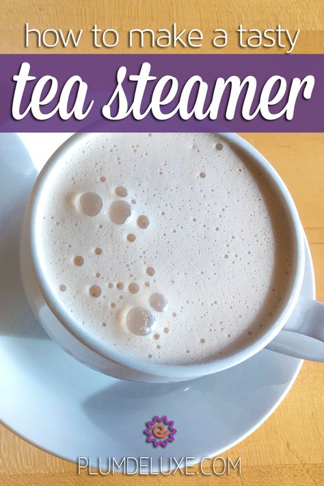 The tea steamer is a cozy, decadent treat similar to a tea latte – and it can easily be made right on your stovetop. #steamer #latte #tearecipe Steamer Recipes Milk, Milk Steamer Recipes, How To Steam Milk Without A Steamer, Custard Drink, Hazelnut Dessert, Tea Lattes, Tea Latte Recipe, Milk Tea Recipes, Cozy Drinks