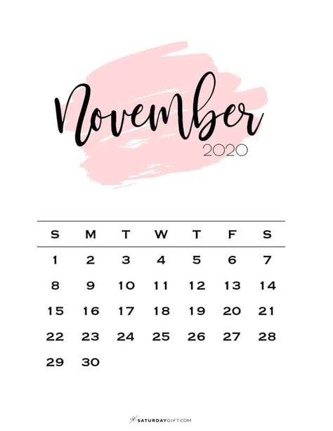 11 Monthly Calendar Pink Brush November 2020 | SaturdayGift Pretty Calendar, Printable December Calendar, Pink Calendar, Presente Simple, Calendar Designs, 2020 Calendar Template, Kalender Design, Free Calendar Template, September Calendar