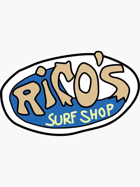 "Rico's Surf Shop Logo" Sticker by miamulin57 | Redbubble Surf Board Stickers, Surf Logo Design, Surf Shop Logos, Surfing Logo, Surf Logos, Surfer Stickers, Surf Wax, Surf Stickers, Surf Logo