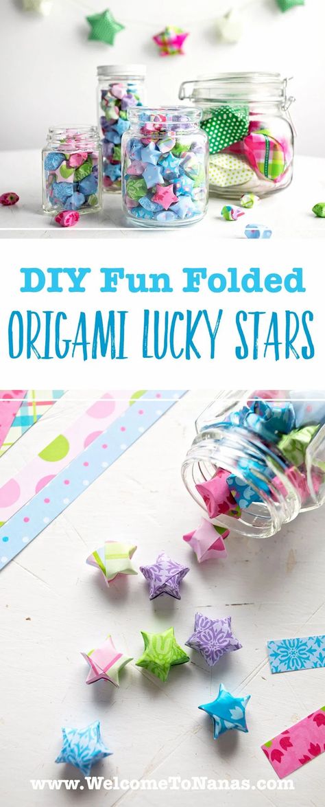 Wishing Stars Origami, Positivity Crafts, Folded Stars, Easy Origami Star, Folded Paper Stars, Star Crafts, Origami Lucky Stars, Origami Star Paper, Star Origami