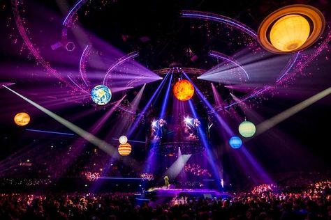 Galaxy Stage Design, Futuristic Party, Video Led, Galaxy Wedding, Concert Stage Design, Live Images, Dance Themes, Stage Set Design, Prom Decor