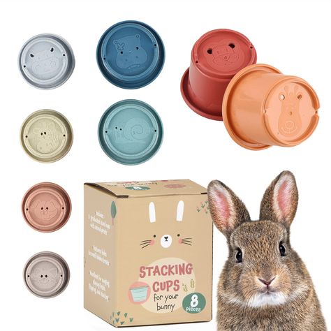 Toys For Rabbits, Bunny Supplies, Bunny Activities, Rabbit Treats, Stacking Cups, Bunny Room, Pet Bunny Rabbits, Rabbit Life, Bunny Care